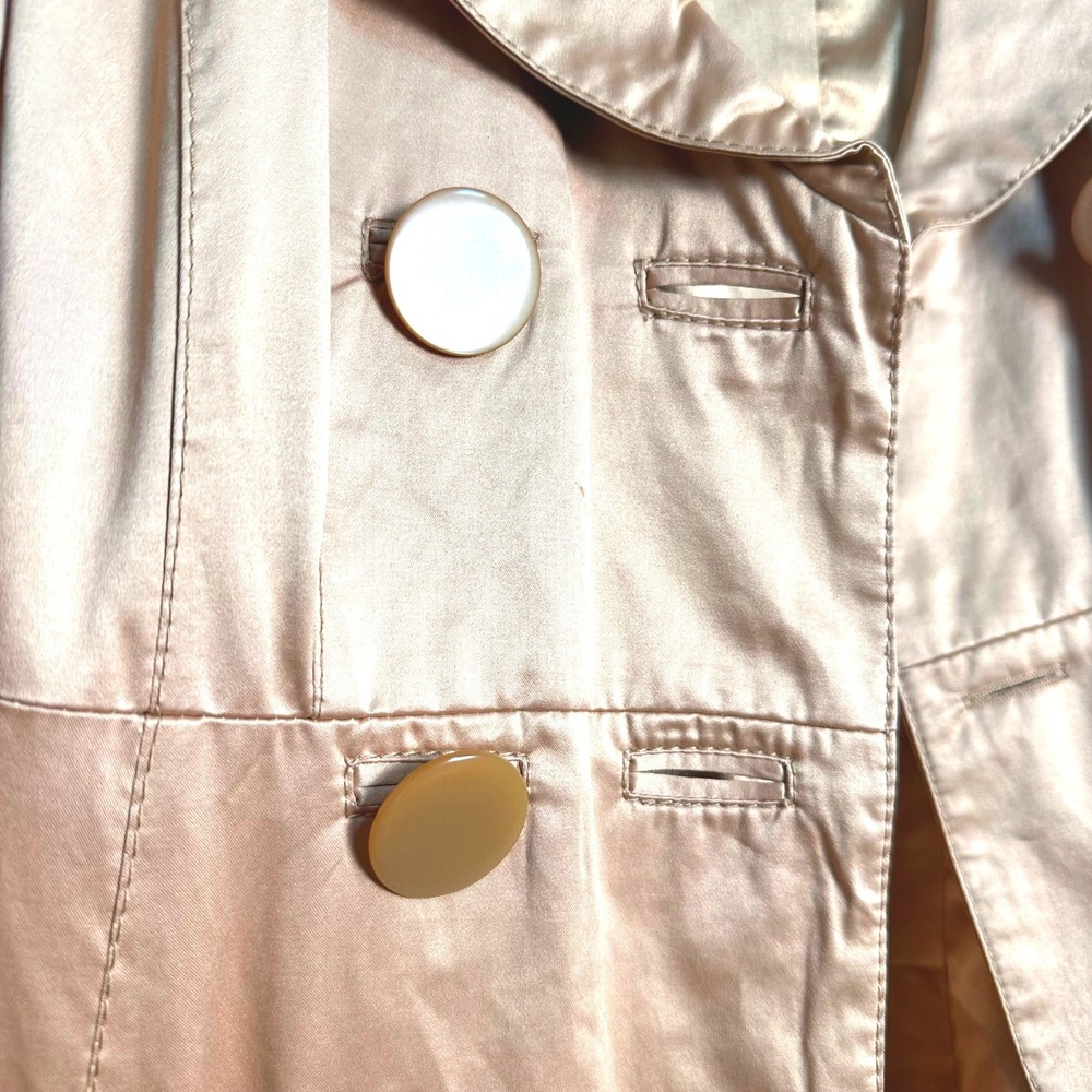 Vintage Y2K Bebe Womens Metallic Bronze Satin Trench Coat Belted Jacket S - Picture 4 of 13